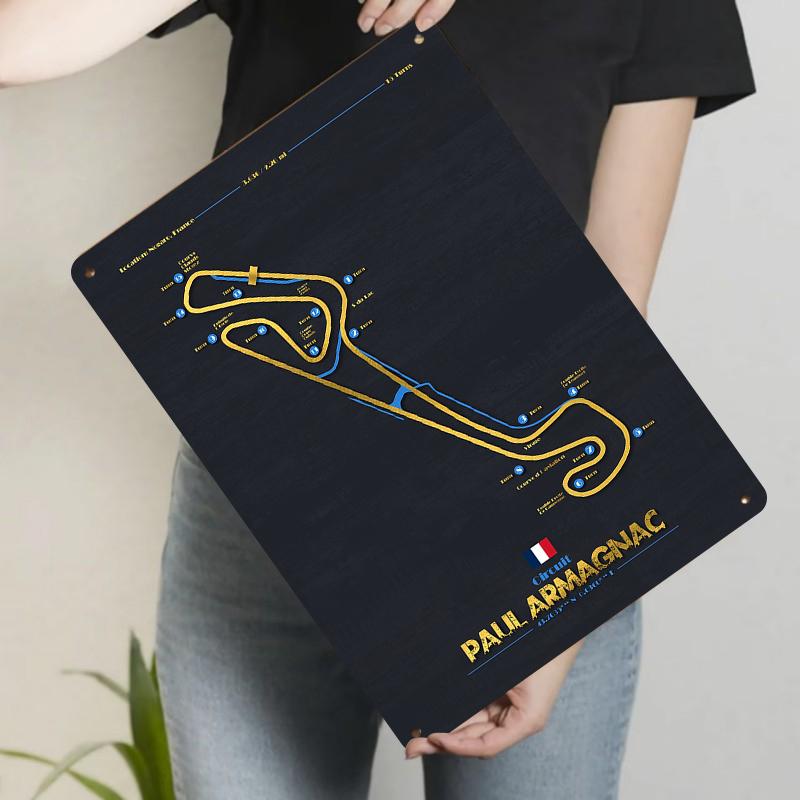

Circuit Paul Armagnac France Race Track Metal Wall Art Decor Vintage Style Racing Circuit Map Poster 20x30cm（7.8x11.8inch）