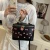 Chic Small Square PU Bag with Cherry Design Women's Trendy Crossbody Bag Sophisticate Commuter Handbag