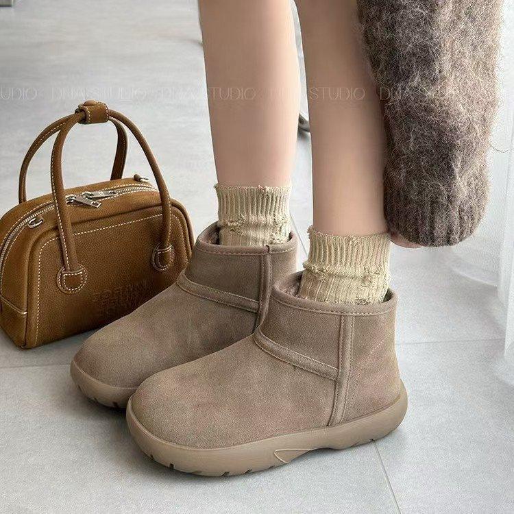 

New thick-soled snow boots annual winter short tube non-slip piled thickened warm cotton shoes 35 хаки