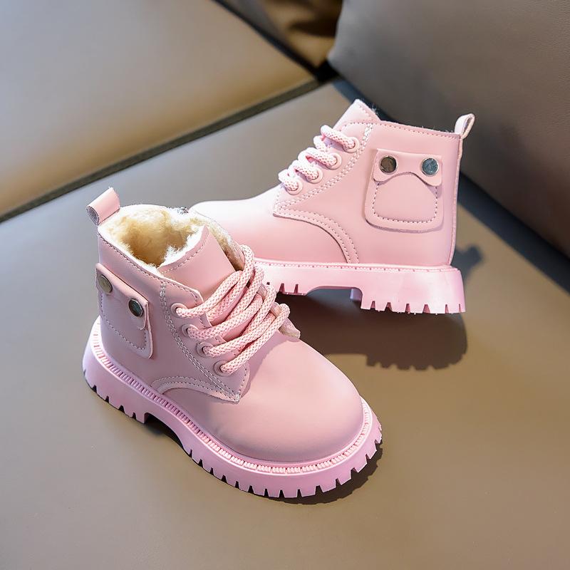 Winter Girls Snow Boots Children Soft-sole Non-slip Rivets Boys Cotton Shoes Child Outdoor Baby Warm Plush Princess Boots I10058