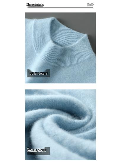 Men's 100% Pure Wool Half-High Neck Sweater - Solid Color, Business Casual Knit Base Layer Top