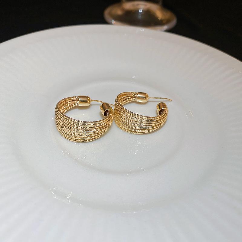 Gold French Simple Round Plain Ring Earrings Light Luxury Earrings Hong Kong Style Earrings