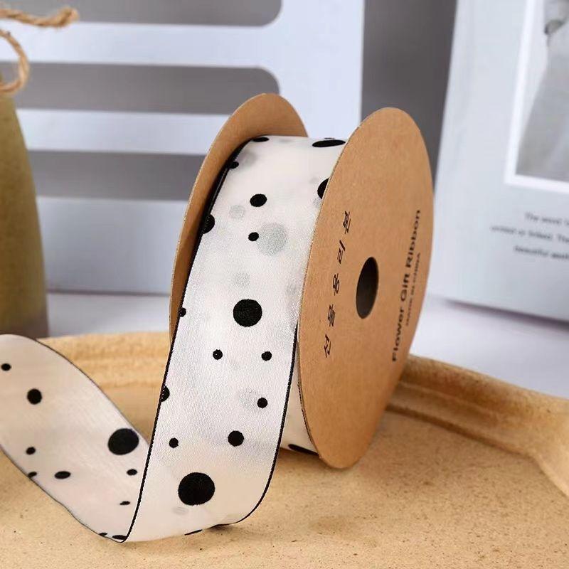 Bow Webbing Korean Flocking Yarn,10 Yards Width 4cm Polka Dot Snow Yarn Flower Packaging Baking Gift Straps Hair Accessories DIY