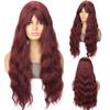 Womens Long Wavy Wig With Bangs Middle Part Synthetic Hair Daily Use