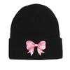 Daisy Bowknot Winter Knitted Hat Beanie, Flower Skull Cap Soft Warm Leisure Pompom Beanies Knit Cap Beanie