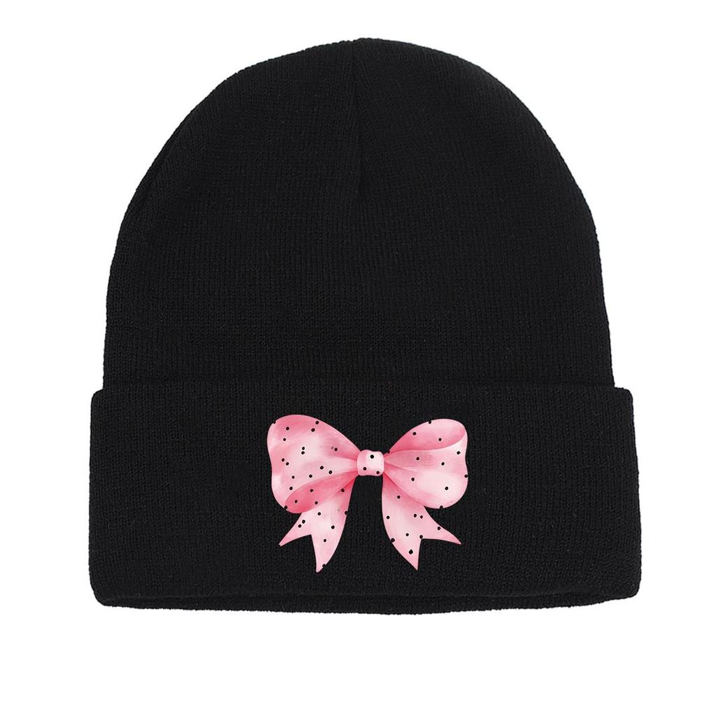 Daisy Bowknot Winter Knitted Hat Beanie, Flower Skull Cap Soft Warm Leisure Pompom Beanies Knit Cap Beanie