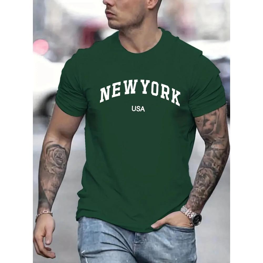 Men's Summer Fashionable Casual Loose Plus Size New York Usa Printed Slim Fit Sports Round Neck Short Sleeved T-shirt