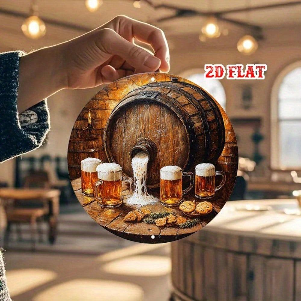 1 szt. Okrągły Beczka Piwa Metalowy Znak Dekoracja Ścienna Rustykalny Wystrój Pubu do Domowego Baru Kawiarni Garażu