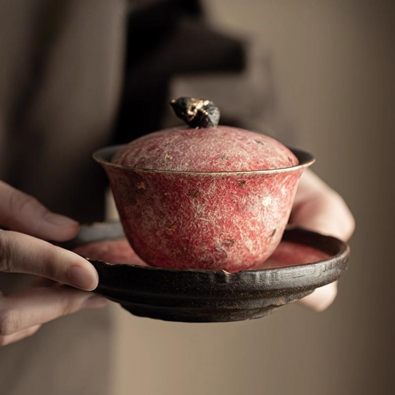 Chinese Gongfu Tea Set Ceramic Gaiwan Hand Painted Gold Luxury Tea Cup Traditional Brewing Gift Set 160ml