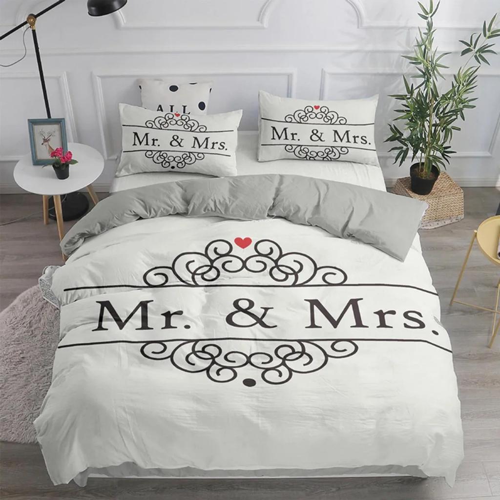 Mr And Mrs Couple Duvet Cover For Women Girls Romantic Valentines Gift Microfiber Quilt Cover For Bedroom Decoration Queen King