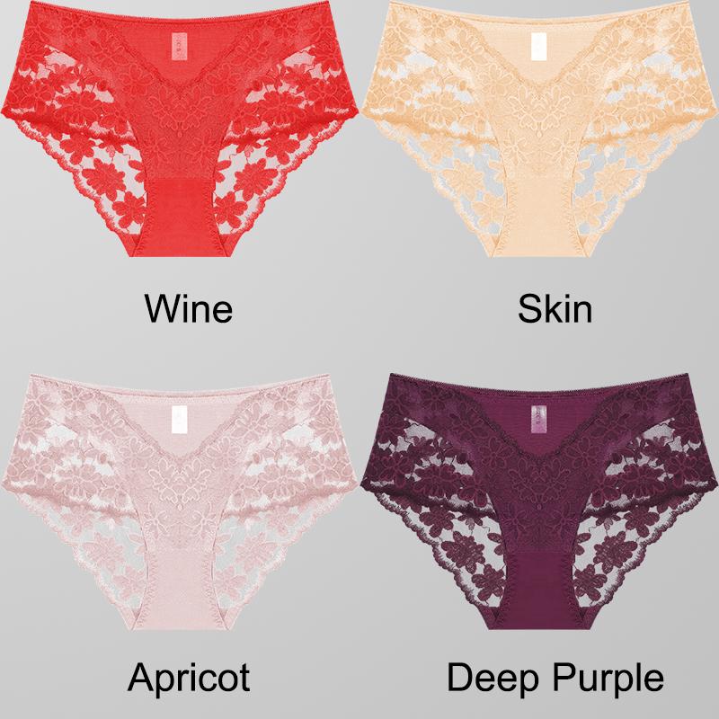 4PCS/Set Women Splice Panties Lace Floral Embroidery Briefs Sexy Female Underwear Lingerie for Ladies Transparent Briefs