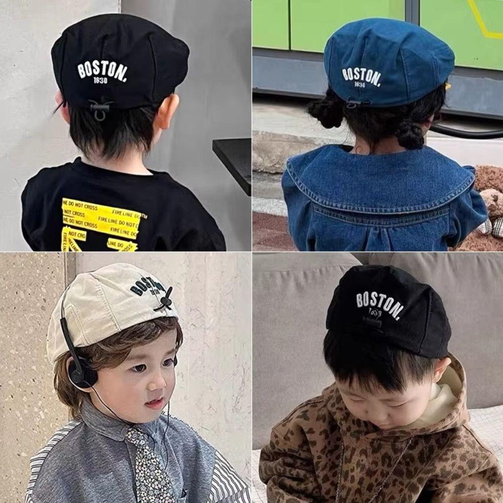 Drawstring Kids Peaked Cap Solid Color Newsboy Cap Retro Baby Beret Hat Spring