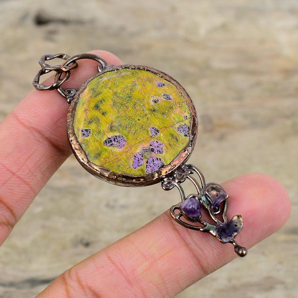 Stichtite Pendant Electroformed Copper Pendant African Amethyst Rough Pendant Handmade Pendant Electroformed Gemstone Jewelry Gift For Women