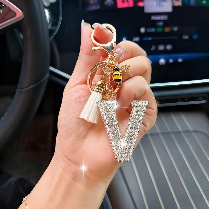Mode 26 Bokstäver A-Ö Nyckelring Lyxig Elegant Strass Legering Nyckelring Väska Bil Hänge Smycken Tillbehör