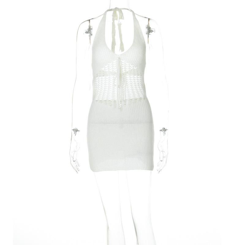 Rochii de damă sexy, cu decolteu în V, cu halter și spate gol, tricotate