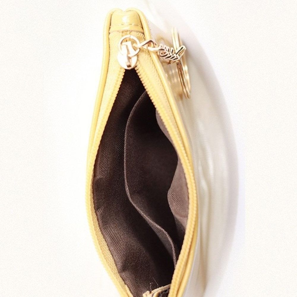 Fashion PU Leather Coin Purse with Keychain Portable Card Holder Zipper Closure Wallet Women