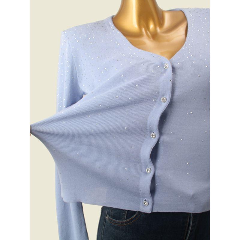 Starry Hot Rhinestone V-neck Knitted Cardigan Women's Foreign Trade Original Order Pure Color Single-Breasted Thin Long Sleeve Outer Wear Blouse