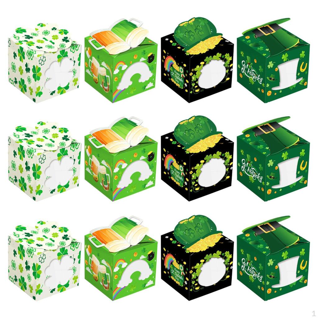 12 Pieces St Patrick's Day Gift Box Goodie Treat Boxes Packing for Macaroon