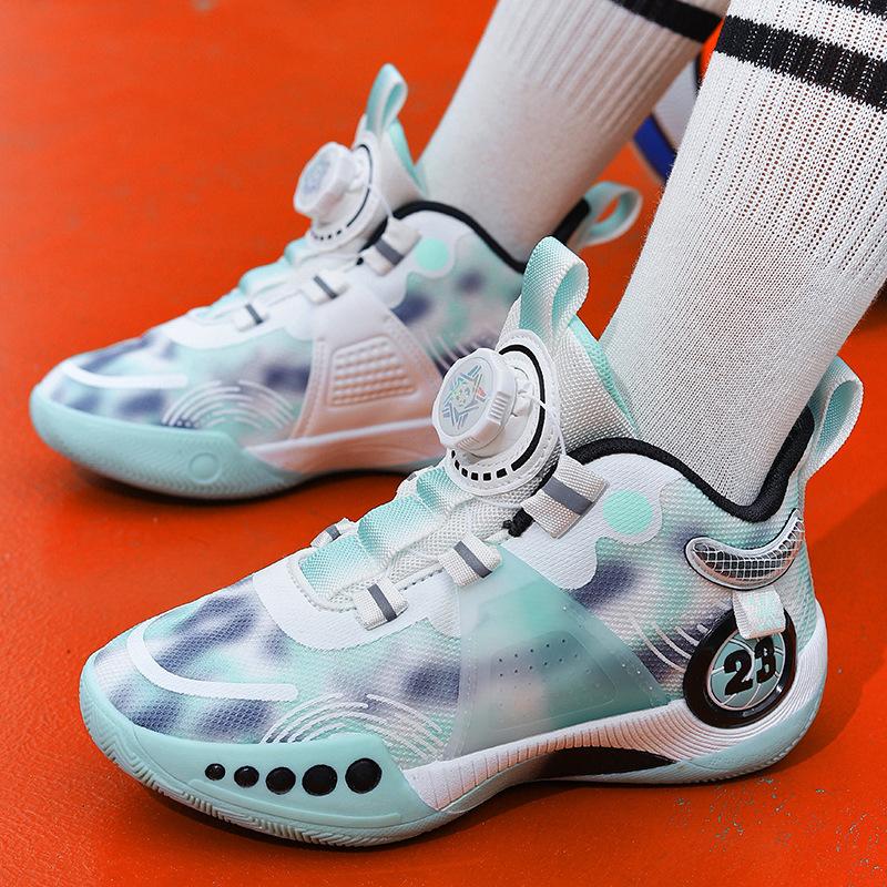 Putian children's mesh basketball shoes summer and autumn boys' actual combat training youth anti-skid rotating buckle running shoes sports