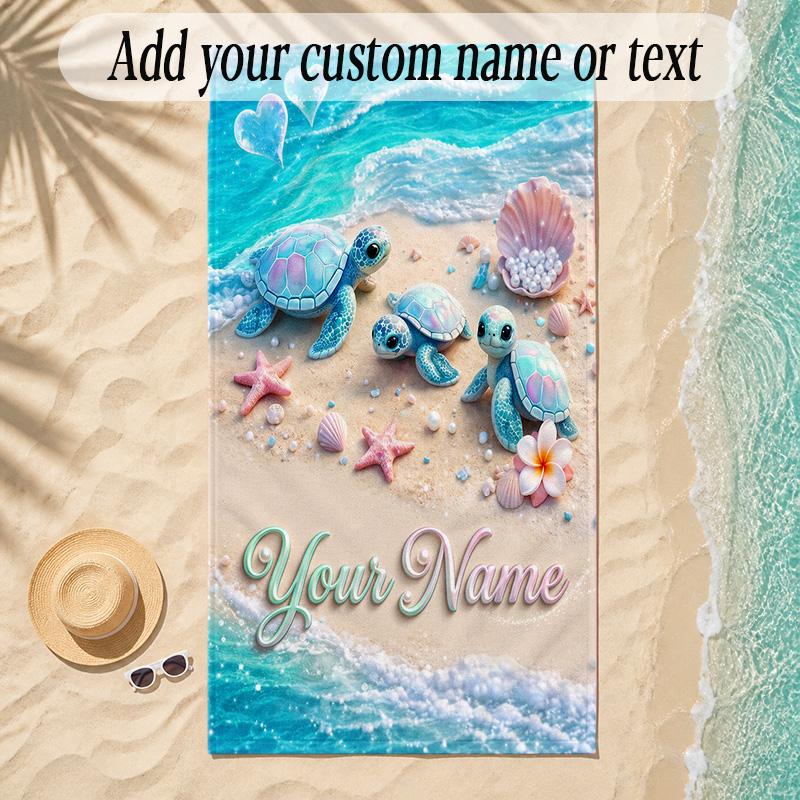 Mermaid Theme Soft Beach Towel Personalized Custom Name Text Towel Portable for Beach Pool Travel