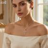 EFFIE QUEEN 925 Pure Silver 14k Gold Zirconia Cross Pendant Necklace Religious Jewelry Neck Chain for Women, Men Casual SN219