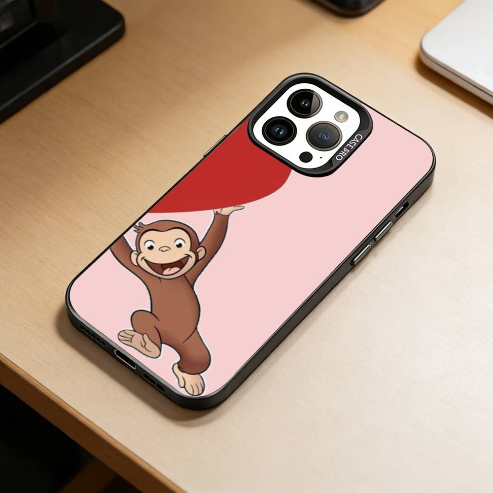 M-C-Monkey-Curious George Handyhülle Für iPhone 17,16,15,14,13,12,11 Plus,Pro Max,XS,Bunte Silberne Handyhülle Funda Cover