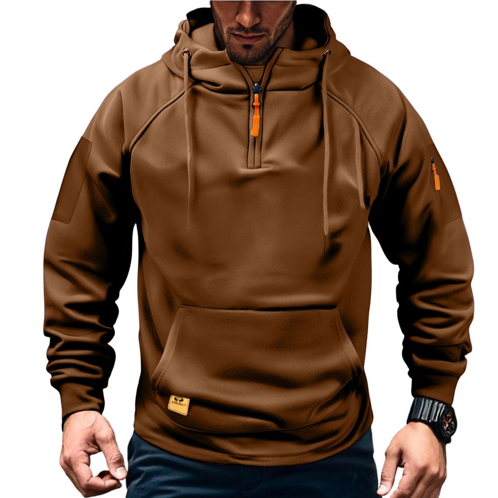 Men'S Sports  Leisure  Half Zipper  Multiple Pockets  Hooded Hood  Hoodie