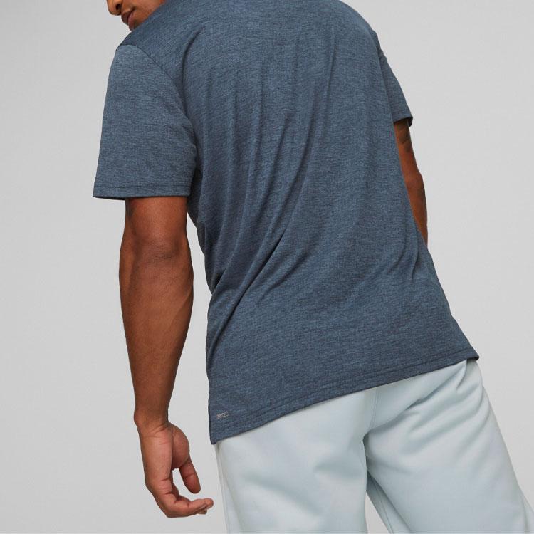 Puma Train Fav American Retro Logo Print Side Split Training Running Breathable Short Sleeve T-Shirt Men Tops Midnight-Blue 523004-16