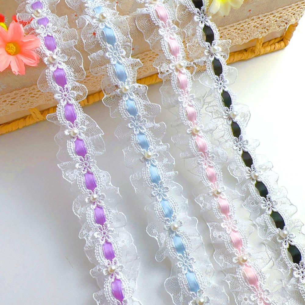DIY Polyester Fabric Trim Lace Lolita Style Flower Embroidery Lace Bead Embroidery Decorative Strap Home