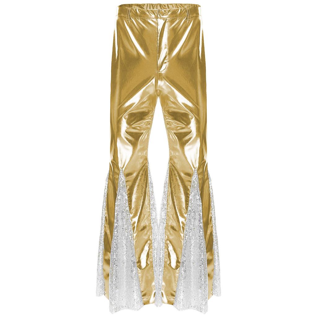 S-3XL Men's 70s Disco Pants Shiny Metallic Sequins, Hippie Vintage Bell Bottoms Flared Pants for Dance Party & Nightclub