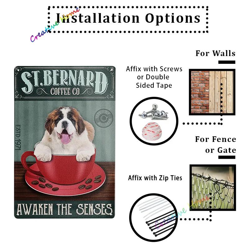 Metal Tin Sign Wall Decor St. Bernard Dog Bubble Bath Record Coffee Hanging Plaque Aluminum Signage Posters 8x12 Inch