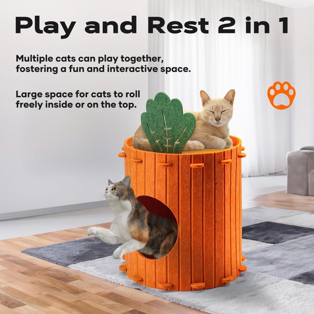 Unique Tree Hole Carrot Cat Home Soft Cute Design Cat Scratching Board Half Enclosed Durable Cat Castle House Pet Feel Secure