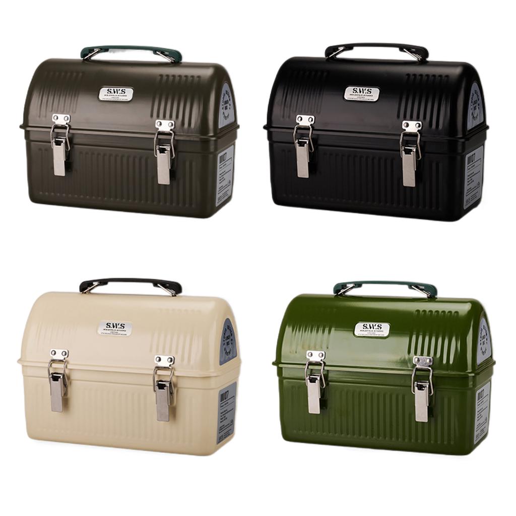 Lunch Box con Manico e Chiusura Vintage Scatola Pranzo in Metallo 9.5L Scatole Contenitore Conserva Cibo Bevande Borraccia