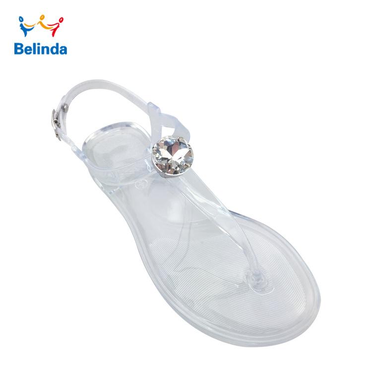 Sandals Pvc Women'S Flat Waterproof Outdoor Shiny Rhinestone Herringbone Sandals