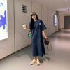Summer's New Fashionable Mid-length Large-sized Slit Printed T-shirt and Long Over-the-knee Dress