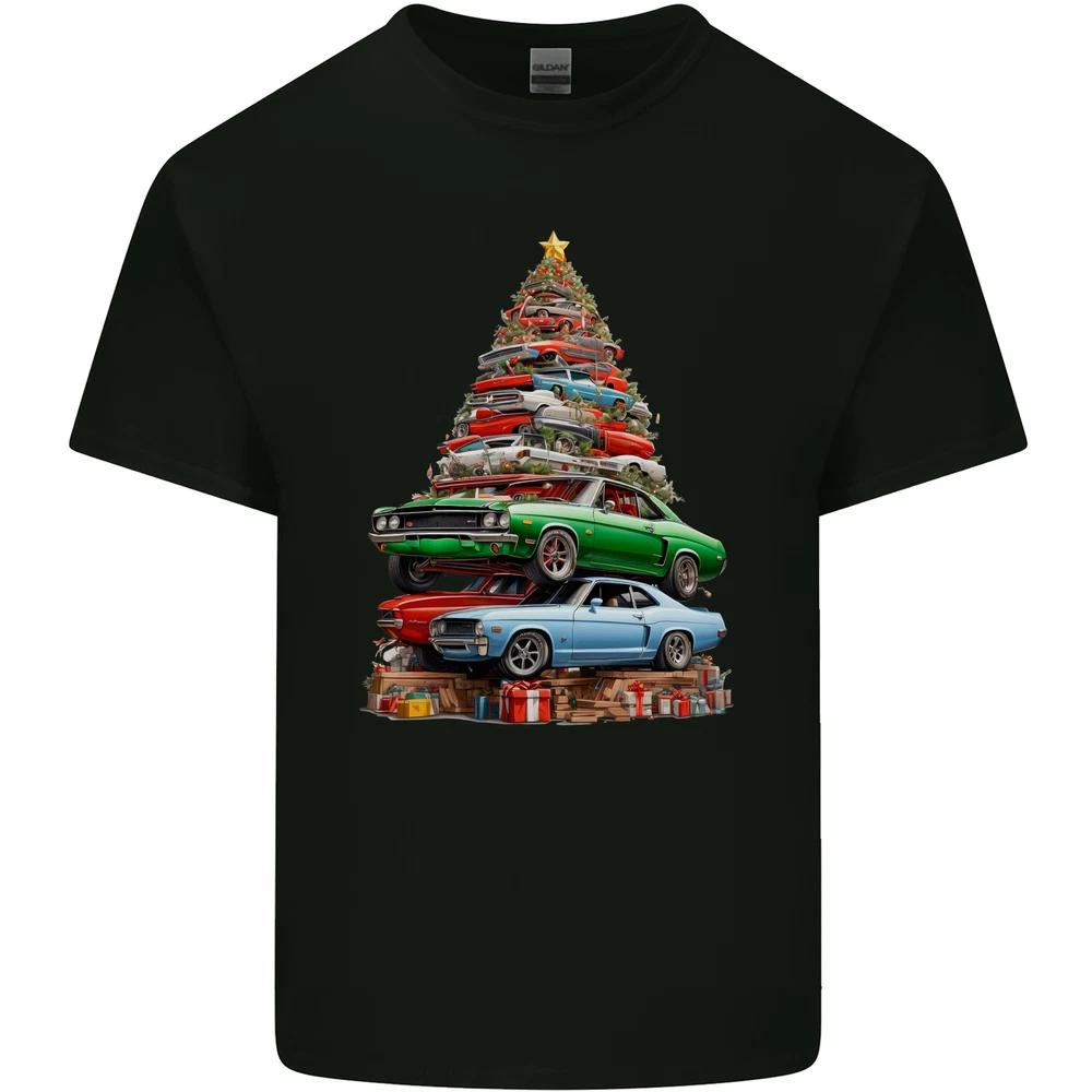 Muscle Car Christmas Tree Xmas Classic Unisexs Light Cotton TShirt S