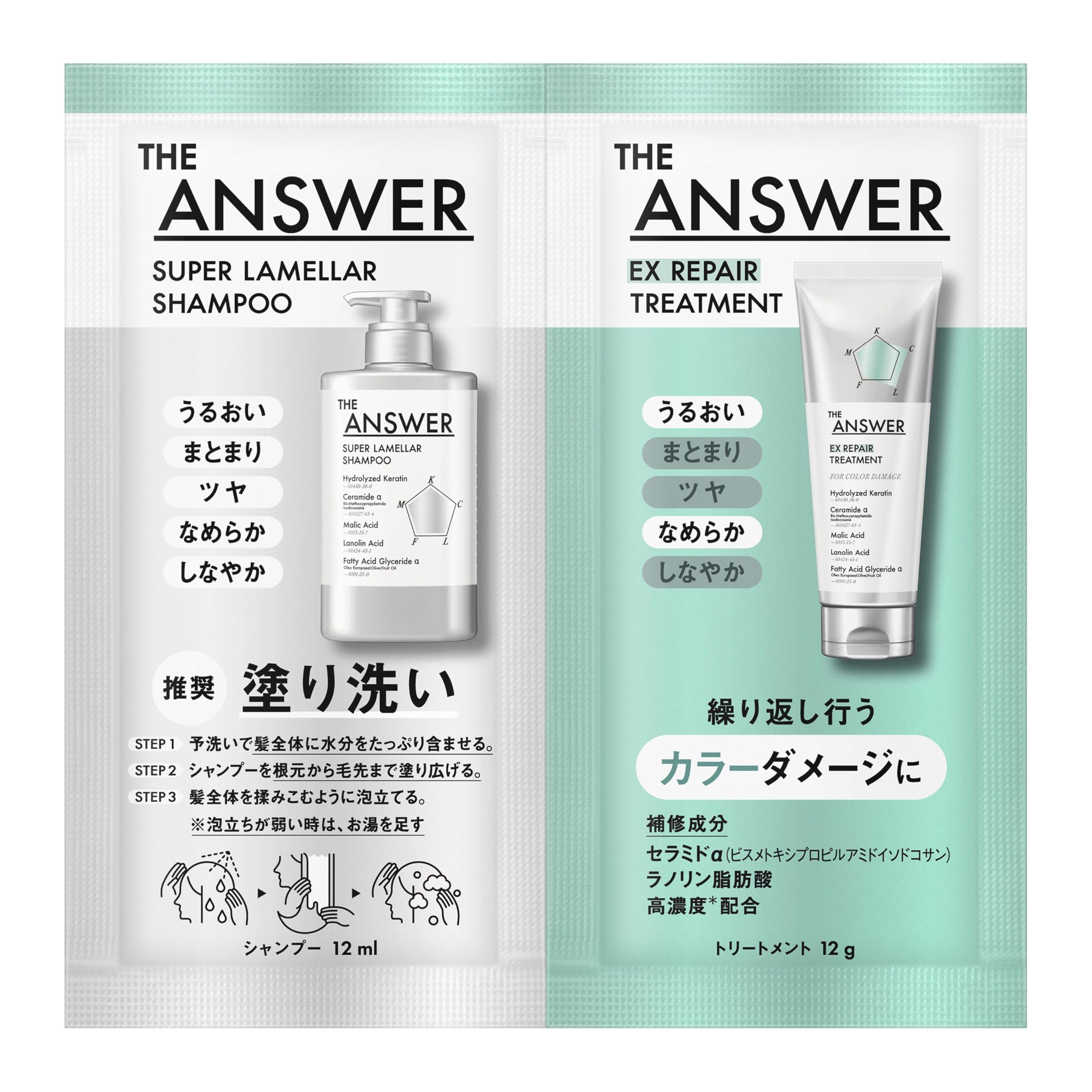 

THE ANSWER Super Lamellar Shampoo EX Repair Treatment FOR COLOR DAMAGE Pillow 12ml 12g & (Moisturizing & Smoothing) & (1 serving)