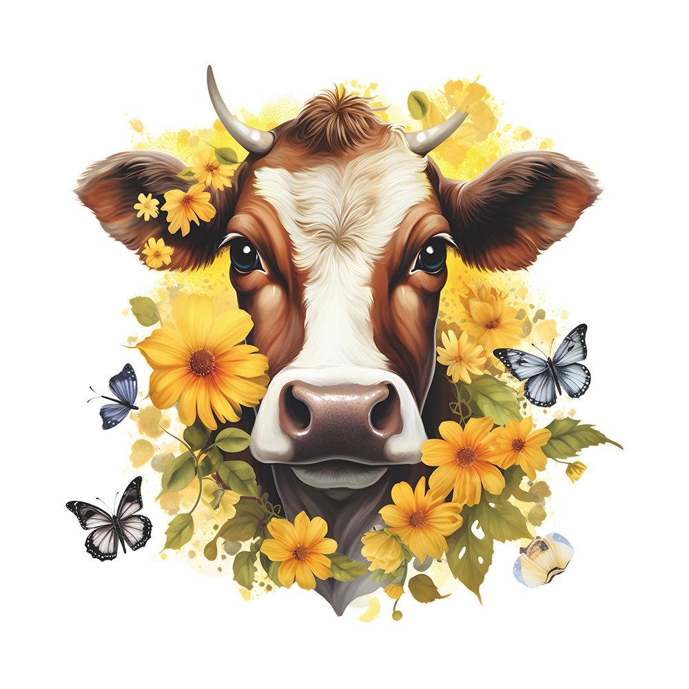 Kreskówkowa Żółta Krowa Kwiat Motyl Naklejka na Szklane Okno Upiększanie Domu Naklejka Ścienna Elektrostatyczna Uv