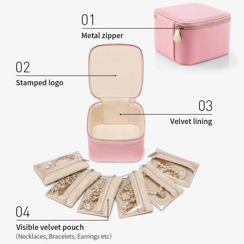 Leather Jewelry Box Mini Pouch Aesthetic Earring Organizer Small Bag Creative Portable Travel Storage Box Bracelet Necklace Ornament Display Container