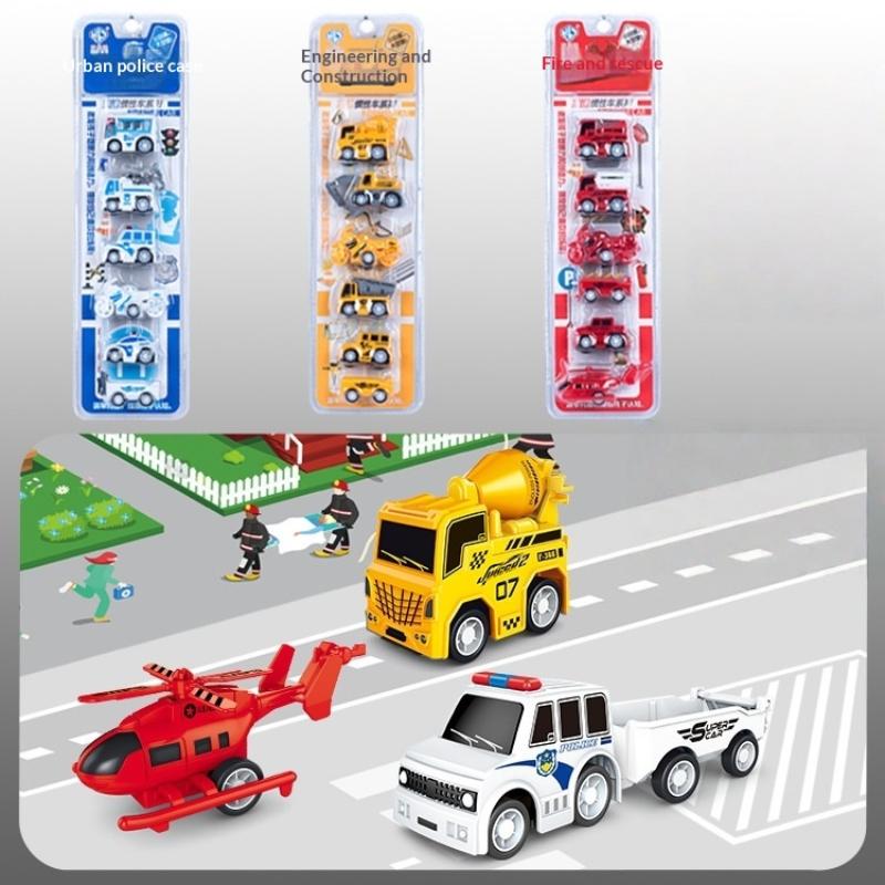 Plastic Fire Truck Model Toy Set for Kids Engineering Construction Pull Back Car Creative Educational Gift for Boys Birthday