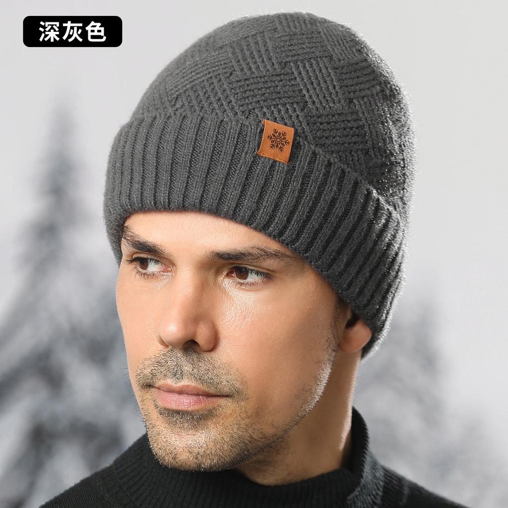 Knitted hat Winter men's double-layer knitted wool hat Knitted outdoor cold-proof hat Scarf gloves three-piece set