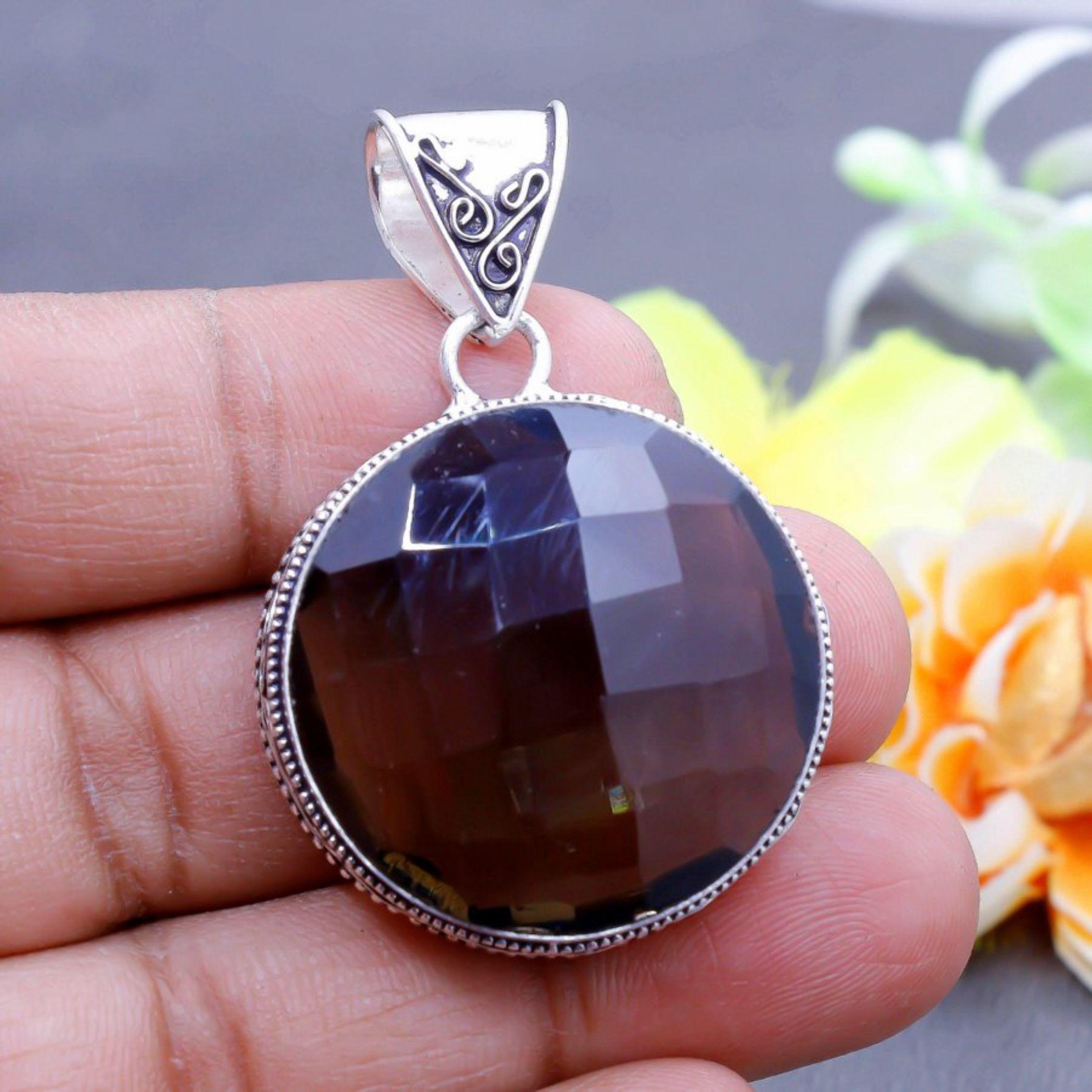 

Smoky Quartz Gemstone 925 Sterling Silver Women Jewelry Boho Pendant