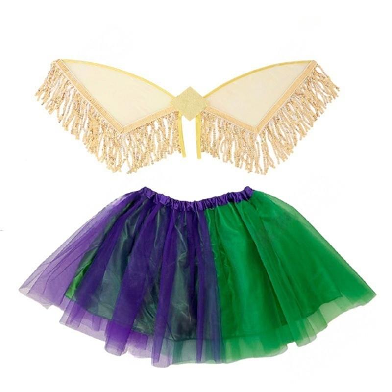 2Pcs Mardi Gras Costume Accessories Set Fairys Wing Tutus Skirt Halloween Cosplay Costume for Carnival Masquerades Party