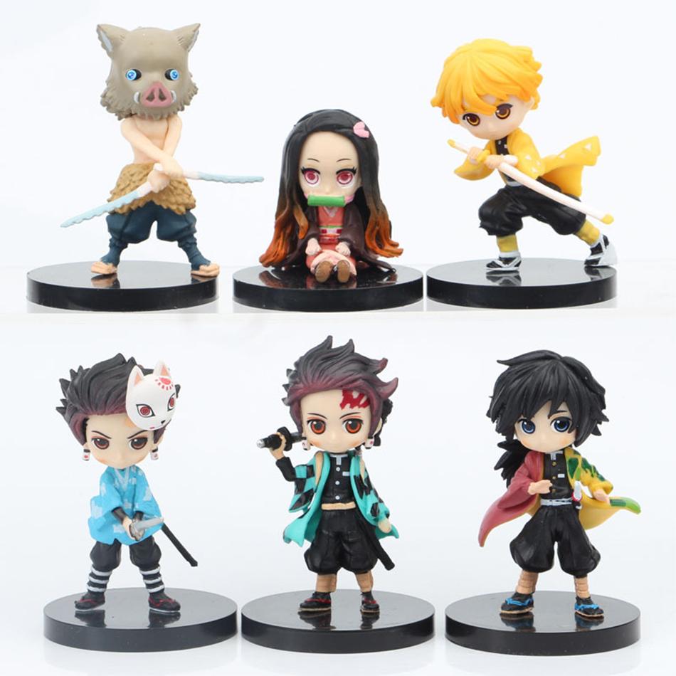4/5/6Pcs 7cm Set Anime Demon Slayer Figure Kamado Tanjirou Nezuko Mini Cute Edition Pvc Doll Toy Desktop Ornament Gift Kid Friendly Entertaining Fun