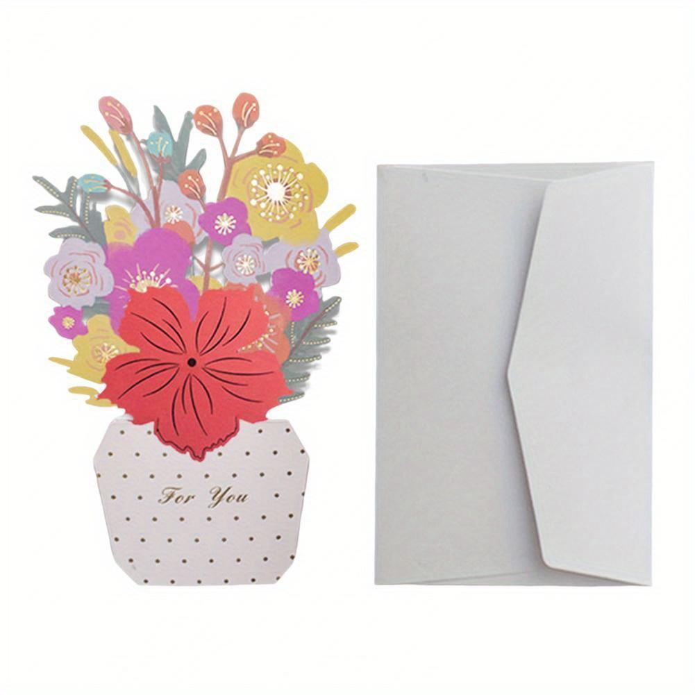 1 Set Greeting Card DIY Handwriting Paper Art 3D Folding Flower Pop Up Mother's Day Card with Envelope Anniversary Gifts Present