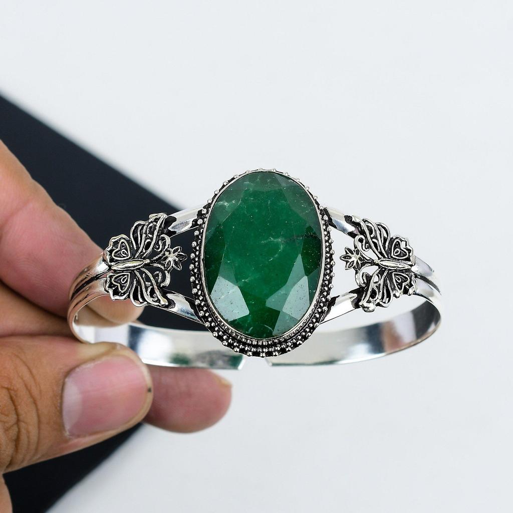 Amazing Emerald Gemstone Handmade 925 Sterling Silver Cuff Bangle, Emerald Bangle,For Wife, Unisex Bangle, Gifts For Engagement