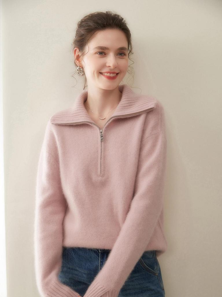 Women's Double-Strand Cashmere Half-Zip Hoodie: 2025 Autumn/Winter Collection.