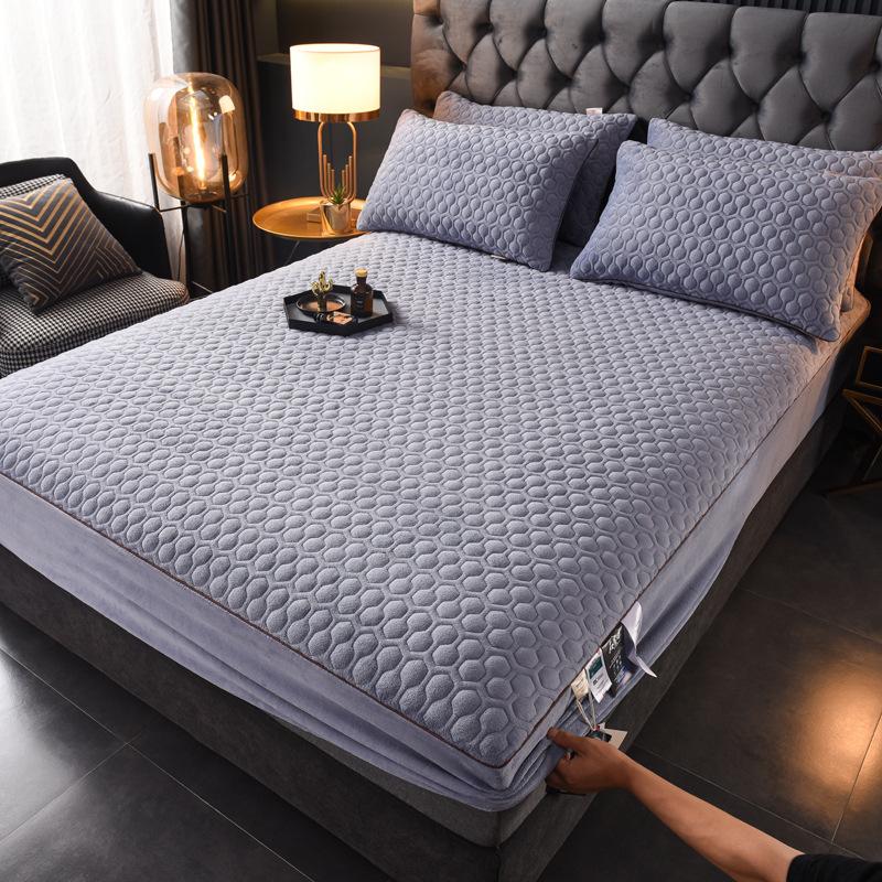 New Graphene Milk Fleece with Cotton Fitted Sheet, Warm and Fast Heating Bedcover, Home Simmons Protective Cover