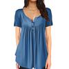 T-shirt d'été pour femme, couleur unie, à boutons, coupe ample, manches courtes