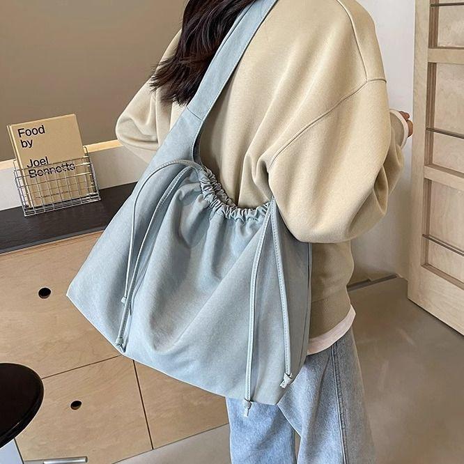 Large Capacity Tote Bag for Women Simple Versatile Plain Color Canvas Bag Student School Bag Office Worker Commuter Shoulder Bag